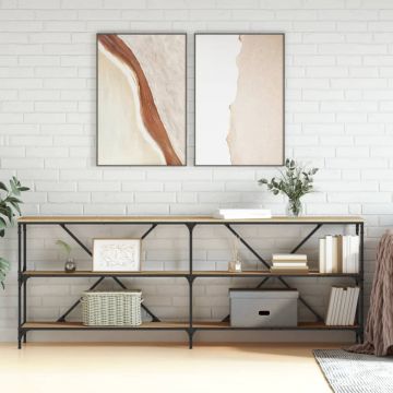 Gossi masa consola stejar sonoma 200x30x75 cm lemn prelucrat si fier