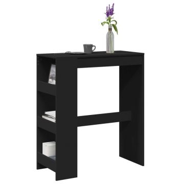 Gossi masa de bar cu rafturi, negru, 90x40x103,5 cm, lemn prelucrat