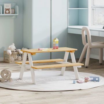 Gossi masa pentru copii cu banci irun alb 90x79,5x50cm lemn masiv