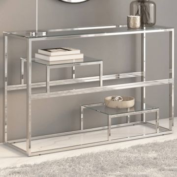 Gossi masuta consola, otel inoxidabil argintiu si sticla securizata