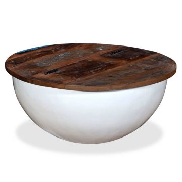 Gossi masuta de cafea, alb, lemn masiv reciclat, forma bol