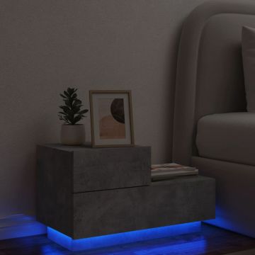 Gossi noptiera cu lumini led, gri beton, 70x36x40,5 cm
