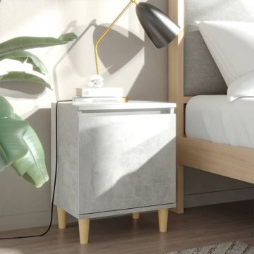 Gossi noptiera cu picioare din lemn masiv, gri beton, 40x30x50 cm