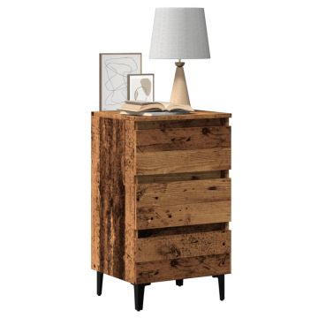 Gossi noptiera cu picioare metalice, lemn vechi, 40x35x69 cm