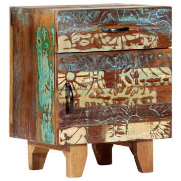 Gossi noptiera sculptata manual, 40 x 30 x 50 cm, lemn masiv reciclat
