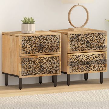 Gossi noptiere, 2 buc., 40x33x46 cm, lemn masiv de acacia