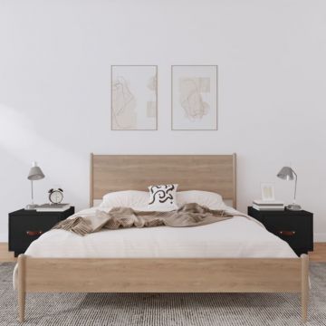 Gossi noptiere, 2 buc., negru, 40x34x35 cm, lemn masiv de pin