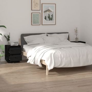 Gossi noptiere, 2 buc., negru, 40x35x50 cm, lemn masiv de pin
