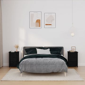 Gossi noptiere, 2 buc., negru, 40x35x61,5 cm, lemn masiv de pin