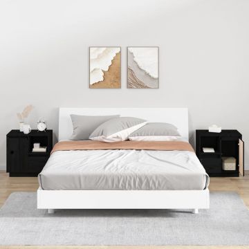 Gossi noptiere, 2 buc., negru, 50x34x50 cm, lemn masiv de pin