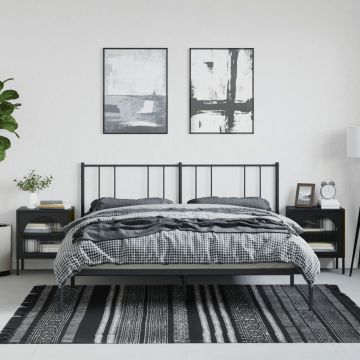 Gossi noptiere, 2 buc., negru, 50x35x60 cm, sticla si otel