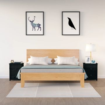 Gossi noptiere, 2 buc., negru, 50x35x61,5 cm, lemn masiv de pin