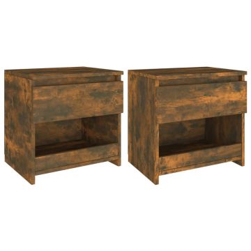 Gossi noptiere, 2 buc., stejar afumat,40x30x39 cm, lemn prelucrat