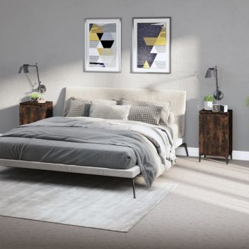 Gossi noptiere, 2 buc., stejar afumat, 40x35x70 cm, lemn prelucrat