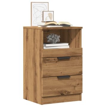 Gossi noptiere, 2 buc., stejar artizanal, 40x36x65 cm, lemn prelucrat