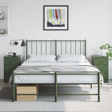 Gossi noptiere, 2 buc., verde olive, 34,5x39x62 cm, otel