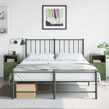 Gossi noptiere, 2 buc., verde olive, 34,5x39x62 cm, otel