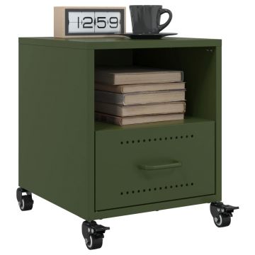 Gossi noptiere, 2 buc., verde olive, 36x39x43,5 cm, otel