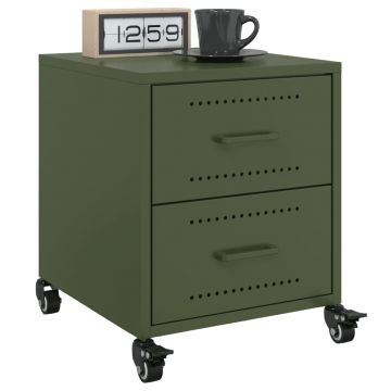Gossi noptiere, 2 buc., verde olive, 36x39x43,5 cm, otel
