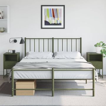 Gossi noptiere, 2 buc., verde olive, 36x39x60,5 cm, otel