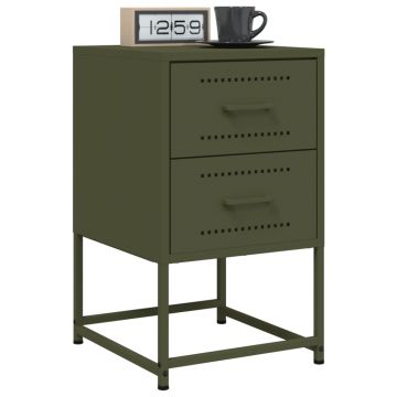 Gossi noptiere, 2 buc., verde olive, 36x39x60,5 cm, otel