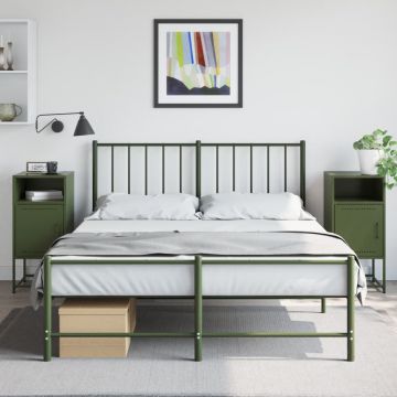 Gossi noptiere, 2 buc., verde olive, 36x39x78 cm, otel