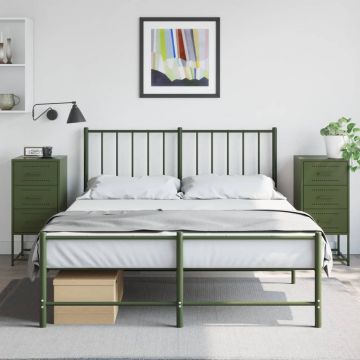Gossi noptiere, 2 buc., verde olive, 36x39x78 cm, otel