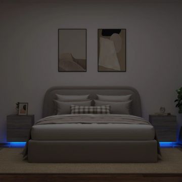 Gossi noptiere cu lumini led, 2 buc., sonoma gri, lemn prelucrat