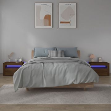 Gossi noptiere cu lumini led, 2 buc., stejar maro, 60x35x40 cm