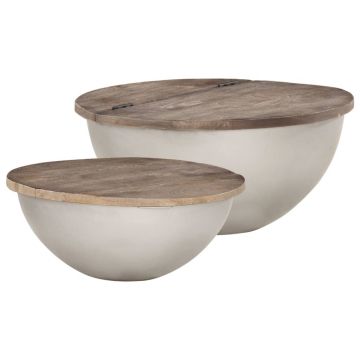 Gossi set de masute de cafea in forma de bol 2 piese lemn masiv mango