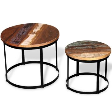 Gossi set masuta cafea 2 piese 40cm/50cm lemn masiv reciclat rotund