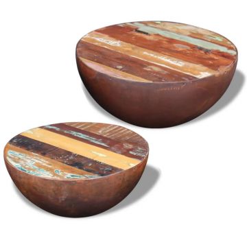 Gossi set masuta de cafea in forma de bol 2 piese lemn masiv reciclat
