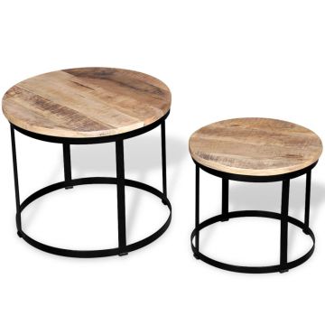 Gossi set masute cafea rotunde, lemn mango rugos, 2 buc, 40 cm/50 cm