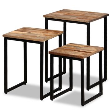 Gossi set masute cafea suprapuse 3 piese, lemn masiv de tec reciclat