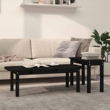 Gossi set masute de cafea, 2 piese, negru, lemn masiv de pin