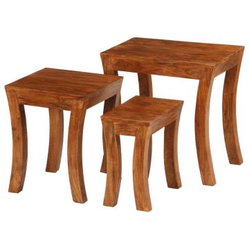 Gossi set mese suprapuse,3 piese,lemn masiv acacia, 50x35x50 cm, maro