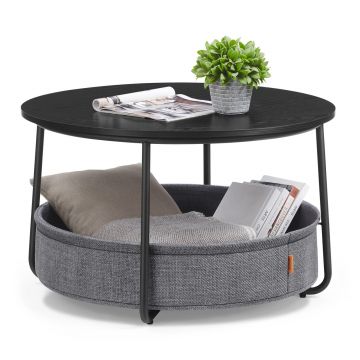 Masuta de cafea cu cos textil, Vasagle, Modern Style, 75x45 cm, PAL/otel/poliester, negru/gri