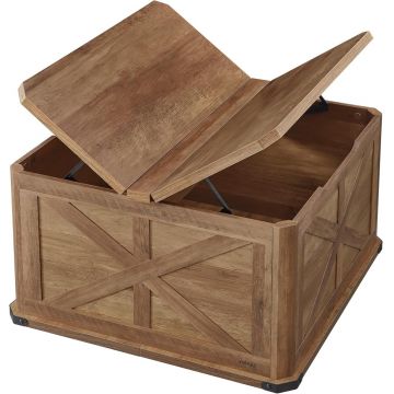 Masuta de cafea cu spatiu de depozitare, Vasagle, Country Style, 80x80x46 cm, PAL/MDF, maro miere