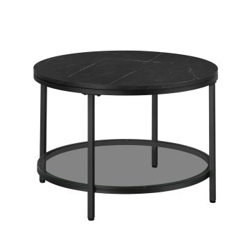 Masuta de cafea, Vasagle, Modern Faux Marble, 65x45 cm, PAL/sticla temperata/otel, negru