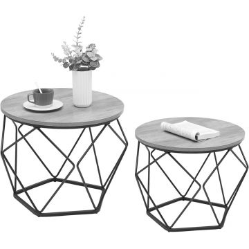 Set 2 masute de cafea, Vasagle, Vintage Flair, blat detasabil, 50x40 cm/40x36 cm, PAL/otel, gri/negru