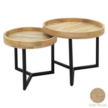 Set 3 Masute de Cafea Model Jefferson, 50x50x40/40x40x36 cm, Nuc/Negru
