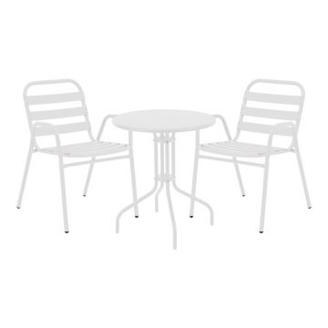 Set masă și scaune de exterior, 3 Piese, Model , Alb