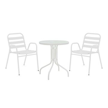 Set masă și scaune de exterior, 3 Piese, Model , Alb
