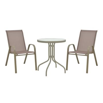 Set masă și scaune de exterior, 3 Piese, Model Calan-Watson, Champagne, D60x70 cm