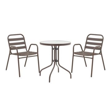 Set masă și scaune de exterior, 3 Piese, Model , Maro