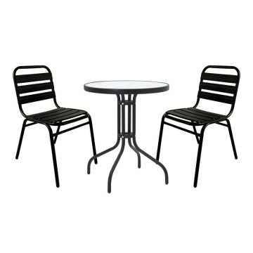 Set masă și scaune de exterior, 3 Piese, Model , Negru, Φ60x70 cm