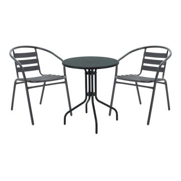 Set masă și scaune de exterior, 3 Piese, Model , Negru