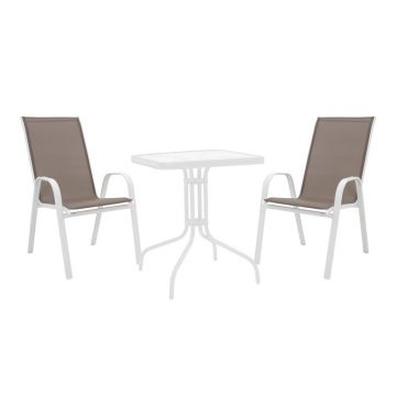 Set masă și scaune de exterior, 3 Piese, Model Watson-Calan, Alb, 70x70x70 cm