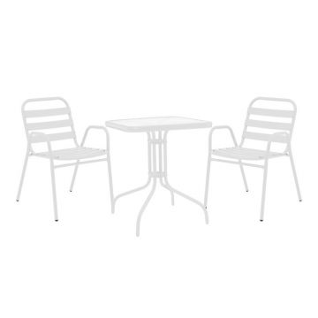 Set masă și scaune de exterior, 3 Piese, Model Watson-Sussie, Alb, 70x70x70 cm