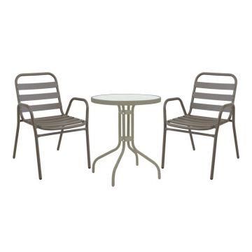 Set masă și scaune de exterior, 3 Piese, Model Watson-Sussie, Champagne, D60x70 cm